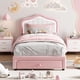 thumbnail image 1 of Tamaño individual - xl forrado marco cama almacenamiento cajón y smart LED cabecero, tamaño individual - size platform marco cama niños, madera slats support, no box spring required, easy to a..., 1 of 7