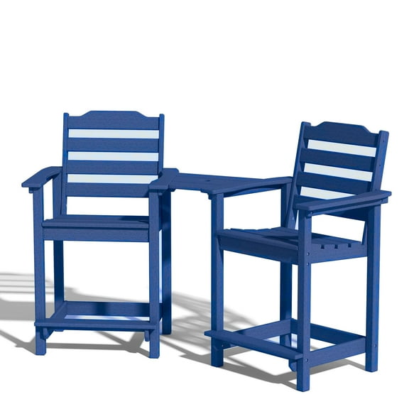 Versatile Outdoor Bar Set – 2 Lightweight Chairs with Detachable Tray, HDPE Slat Design & Durable Aluminum, Gray Finish - Dark Blue