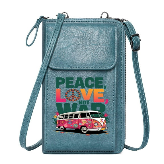 OIDERY PU Leather Phone Purse RFID Blocking Zipper Phone Wallet VW Bus PEACE Hippie Aesthetic Suitable for Everyday Use Holiday Customized Gift