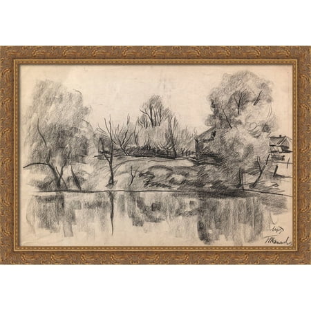 Village pond 40x28 Large Gold Ornate Wood Framed Canvas Art by Pyotr Konchalovsky
