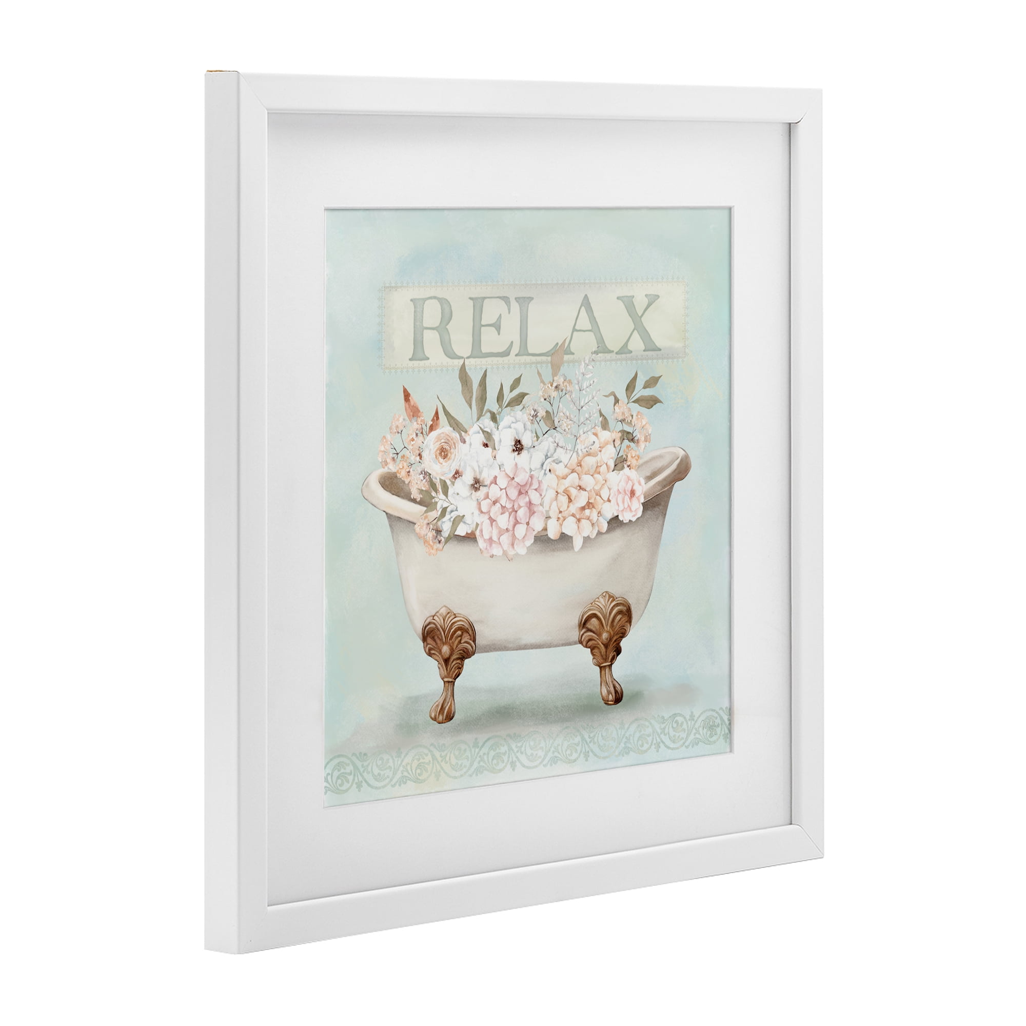 Stupell Industries Relax Floral Tub White Framed Print Under Glass, design by Mollie B.