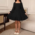 thumbnail image 6 of Girls Long Sleeve Party Dress Black Ruffled A Line Square Neck Bow Back Formal Church Dresses for Kids Polyester Ages 6-12,Size 8-9T, 6 of 9