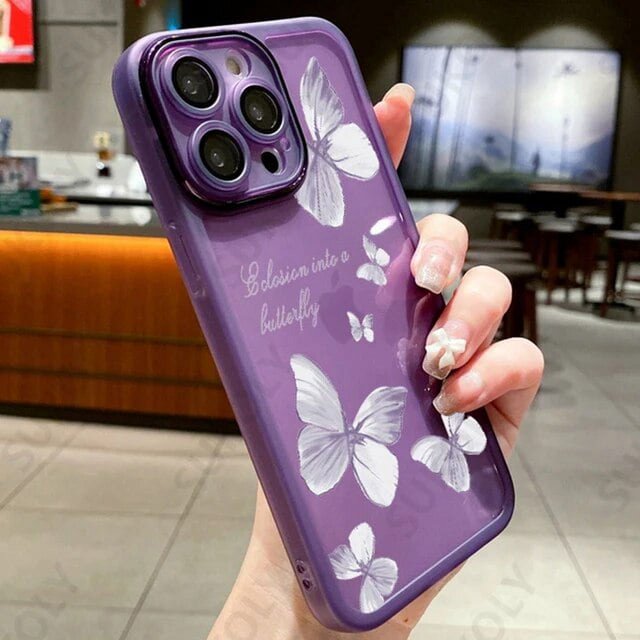 For iPhone 15 Pro Max 14 Pro 14 15 13 12 Pro Max 11 Transparent Butterfly Soft Silicone Case Shockproof Bumper Phone Cover Funda LXY