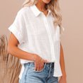 thumbnail image 4 of Parte Superior De La Moda Blusas básicas de algodón Ropa diaria de manga corta para mujer de corte holgado (Blanco S) Cgtredaw para Mujer Blanco T S, 4 of 6