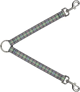 Buckle-Down Dog Leash Splitter Plaid Gray Multi Neon 1 Foot Long 1 Inch Wide