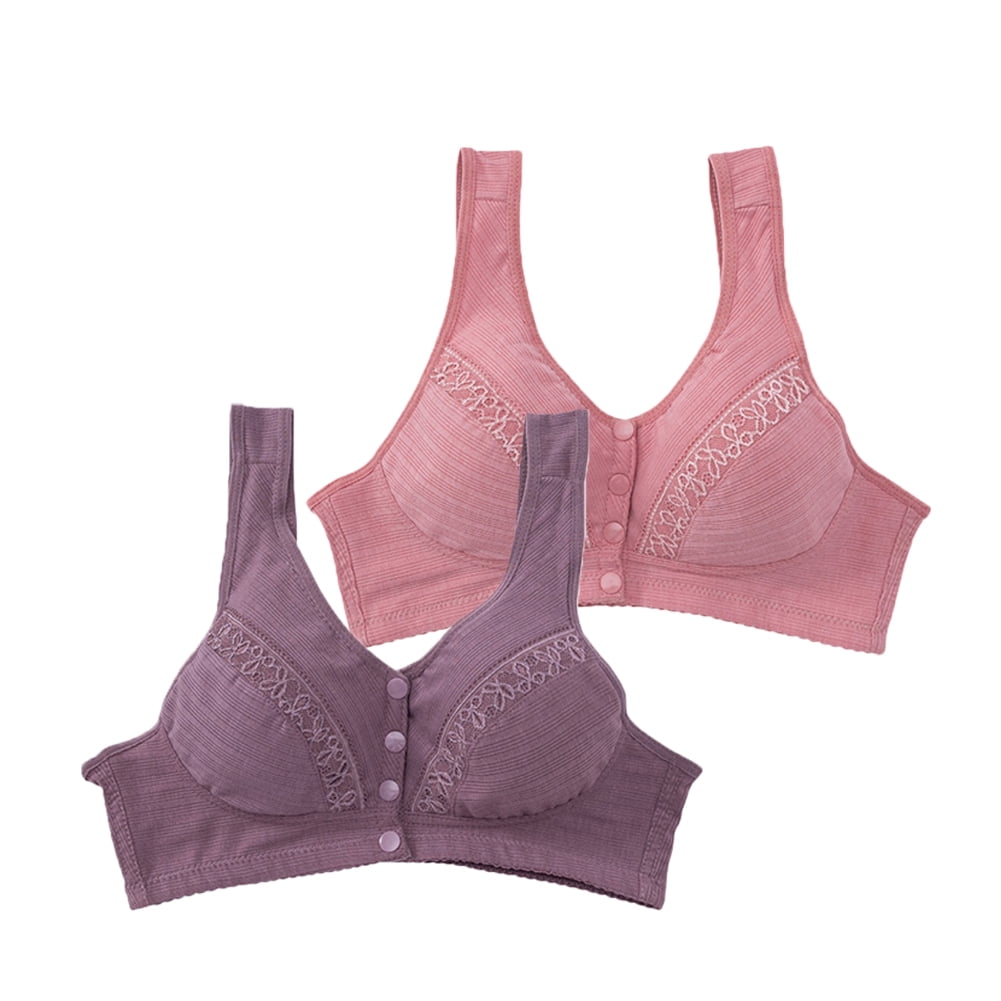 Xmarks 2 Packs Front Closure Bras for Women, Lace Front Button Shaping