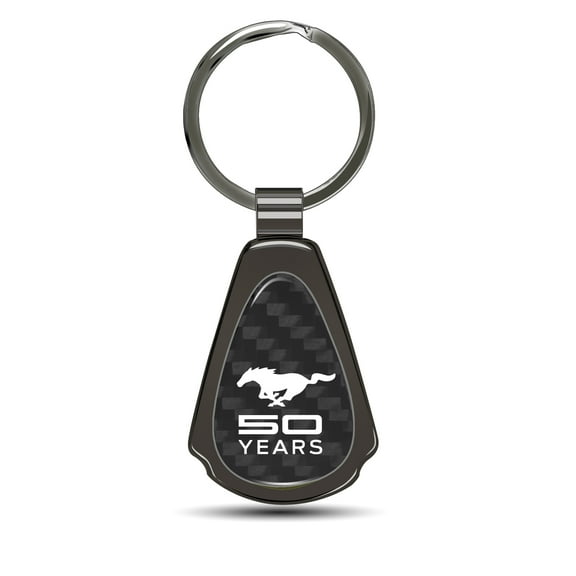 Mustang 50 Years Real Black Carbon Fiber Gunmetal Black Metal Teardrop Key Chain