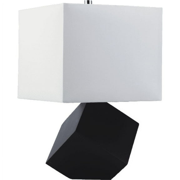 NEW Modern Black Wooden Block Base, White Fabric Shade, Socket Switch, 25" Table Lamp 31229