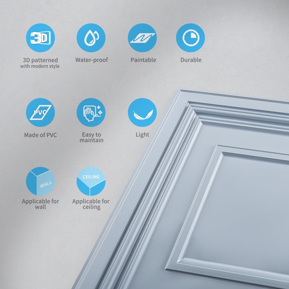 Matt Gray PVC Decorative Ceiling Tile for Drop in Grid System(12 Tiles)