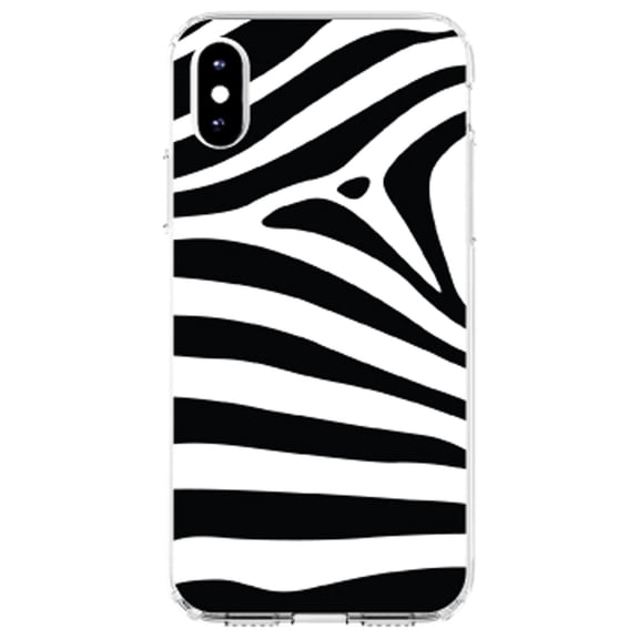 DistinctInk Clear Shockproof Hybrid Case for iPhone XR (6.1" Screen) - TPU Bumper, Acrylic Back, Tempered Glass Screen Protector - Black White Zebra Skin Stripes
