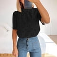 thumbnail image 4 of Dressy Eyelet Tops Womens High Neck Puff Short Sleeve Cute Summer Blouses Business Work Shirts (L, Black), 4 of 6
