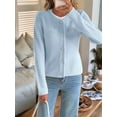 thumbnail image 6 of V-Neck Long Sleeves Cardigan Sweaters for Women Fall Winter Chunky Cropped Button Down Knit Sweater Jackets Blue M, 6 of 8