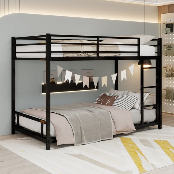Metal Twin over Twin Bunk Bed/ Heavy-duty Sturdy Metal/ Noise Reduced/ Safety Guardrail/No Box Spring Needed,Black