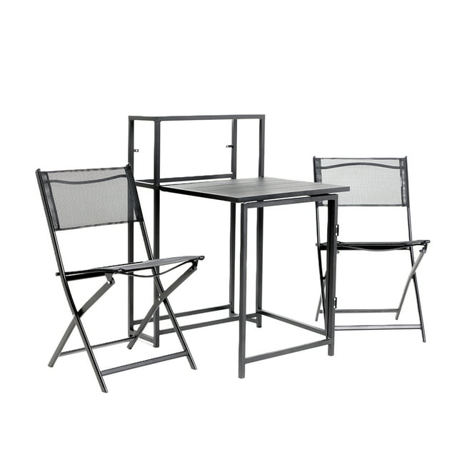 Ilios Innova | Set Terraza Plegable Mesa y 2 Sillas, Desayunador Metálico Textileno Resistente, Color Negro, Diseño Moderno Dos Niveles