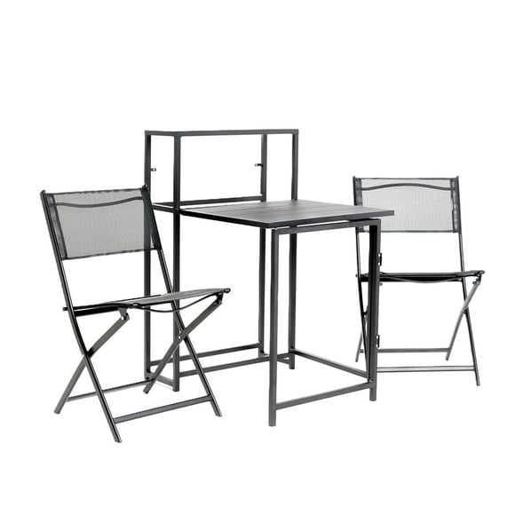 Ilios Innova | Set Terraza Plegable Mesa y 2 Sillas, Desayunador Metálico Textileno Resistente, Color Negro, Diseño Moderno Dos Niveles