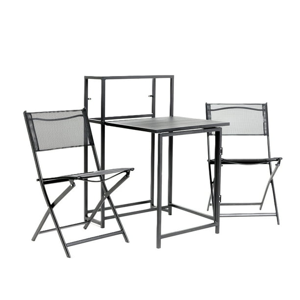 Ilios Innova | Set Terraza Plegable Mesa y 2 Sillas, Desayunador Metálico Textileno Resistente, Color Negro, Diseño Moderno Dos Niveles