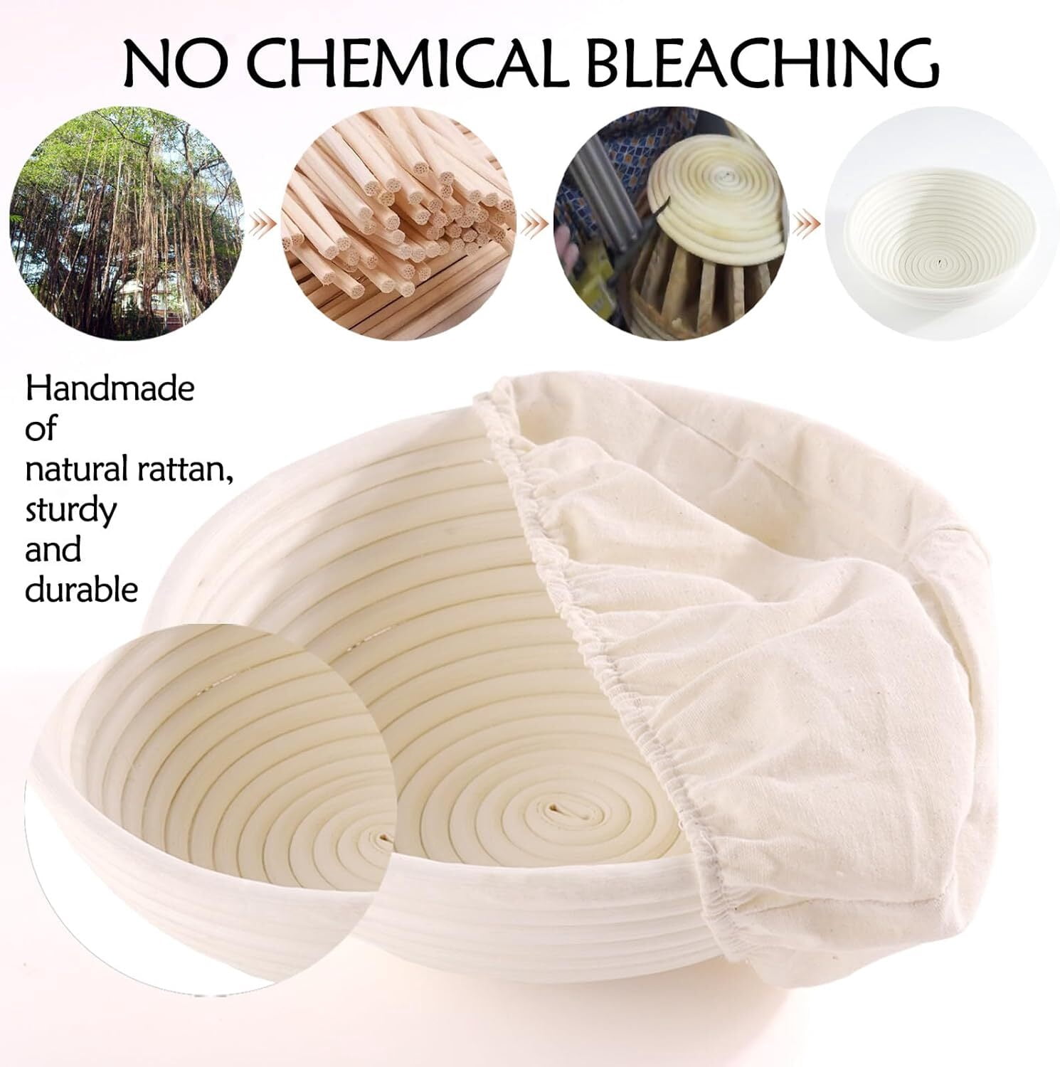 ALLJOY Banneton Bread Proofing Basket Set of 2，9 Inch Round & 10 Oval Cane Sourdough Bread Proofing Baskets Baking Supplies，Sourdough Starter Kit