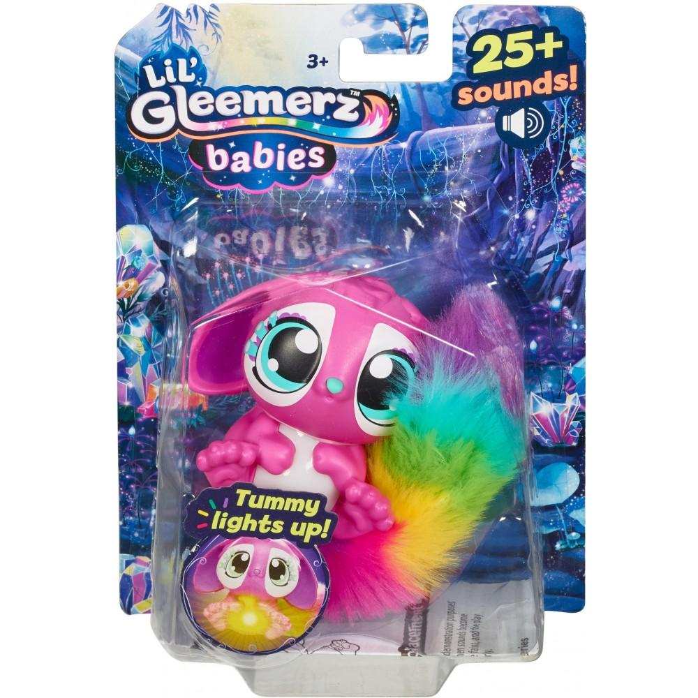 Lil’ Gleemerz Babies - Pink, Mini Interactive Toy with Lights, Sounds, & Plush Rainbow Tail (2.5-in body, 4.5-in tail)