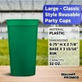 thumbnail image 4 of Plastic Stadium Cups 32 oz. Set of 10, Bulk Pack - Perfect for Summer, Sporting Events, Birthdays, Picnic, Beach, Parties - Kelly Green, 4 of 5