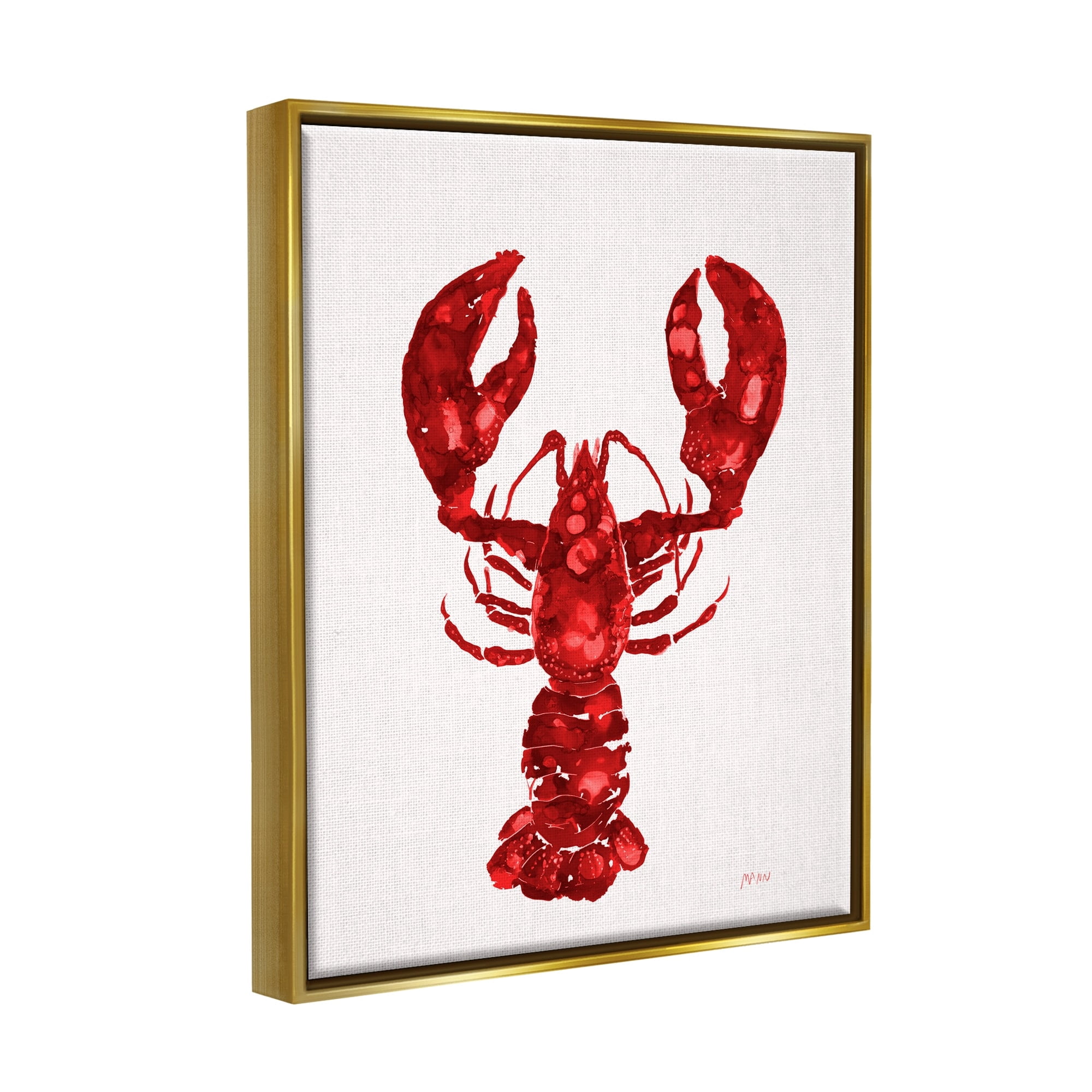 Stupell Industries Red Lobster Marine Paint Speckled Watercolor Painting Metallic Gold Floating Framed Canvas Print Wall Art, Design by Patti Mann