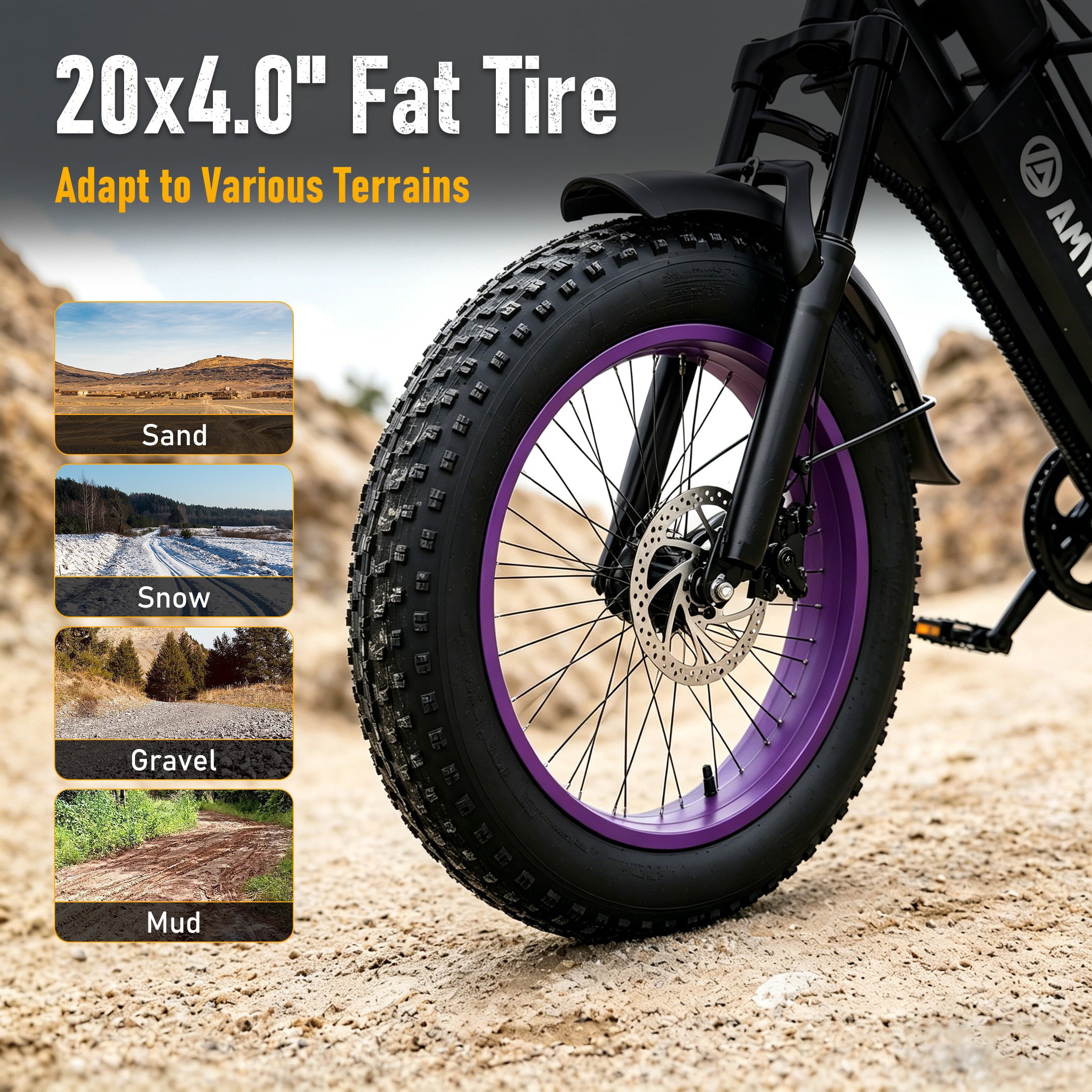 AMYET G60 Electric Bike for Adults, 1000W Peak 1500W, 48V 20Ah, 20"x4" Fat Tire E Mountain Bike, UL2849
