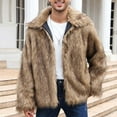 thumbnail image 5 of PuLe Jackets for Men Mens Warm Faux Furry Long Coat Jacket Winter Solid V-neck Outerwear, 5 of 8