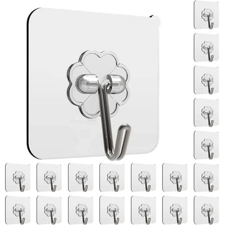 

Adhesive Wall Hooks for Hanging Heavy Duty 13 lbs No Damage Picture Hangers for Home and Office Sticky Stainless Hooks for Kitchen Bathroom Transparent Waterproof and Rustproof 20 Pack