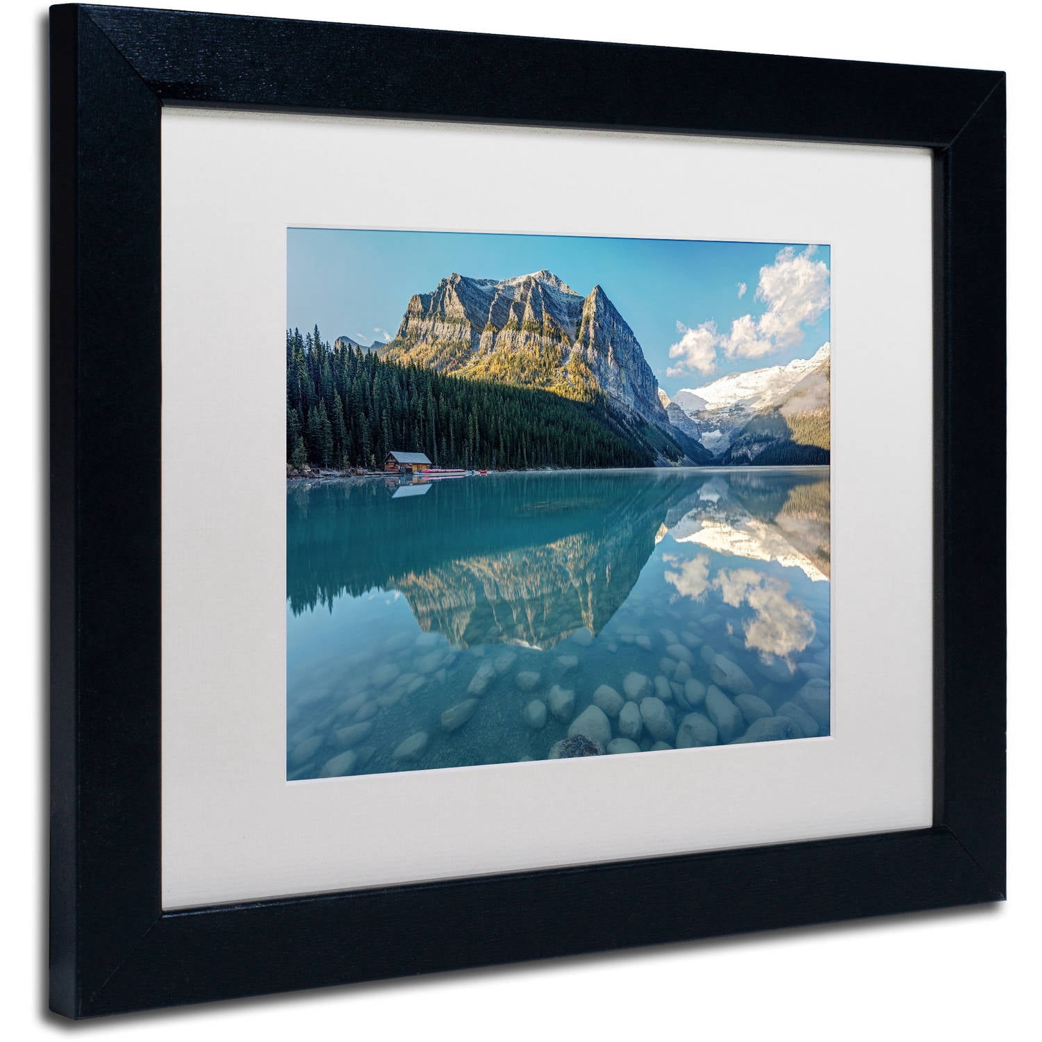 Trademark Fine Art 'Calm Lake Louise Morning' Canvas Art by Pierre Leclerc, White Matte, Black Frame