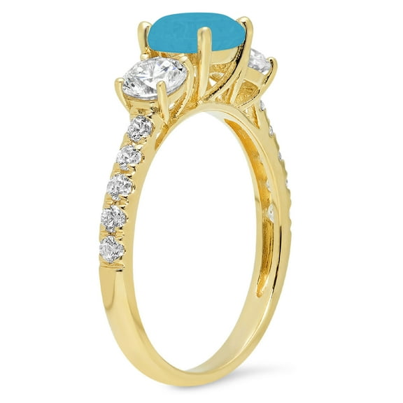 1.97 ct Round Cut Simulated Turquoise Three-Stone Engagement Ring for Women in 14K Yellow Gold