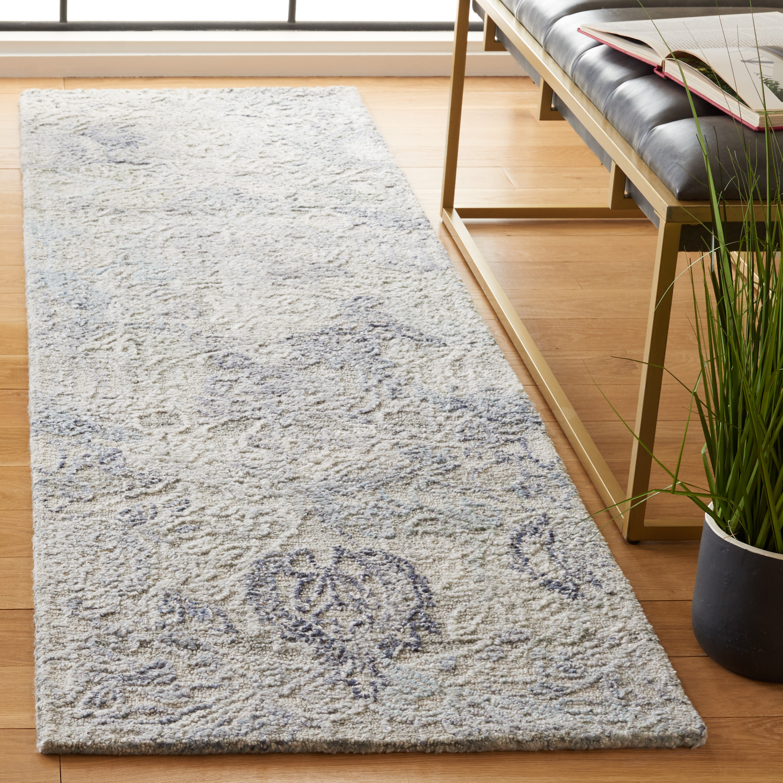 SAFAVIEH Marquee Maria Medallion Polyester Runner Rug, Ivory/Grey, 2'3" x 8'