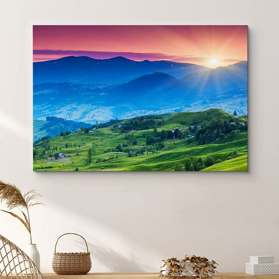 PixonSign Framed Wall Art Print Neon Blue Mountains & Green Hills Nature Wilderness Photography Realism Southwest Closeup Colorful Multicolor Neon for Living Room, Bedroom, Office - 32"x48"