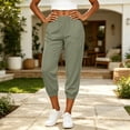 thumbnail image 6 of Linen Capri Pants for Women Cropped Pant Summer Dressy Casual Elastic Waist Beach Trousers 2026 Army Green M, 6 of 6