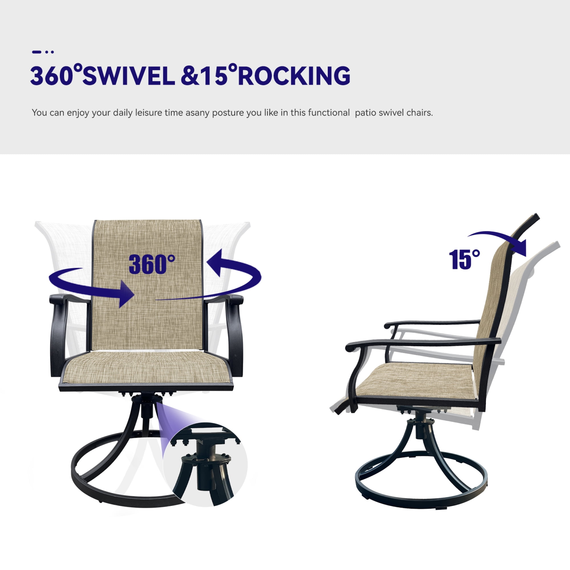 Patio Swivel Chairs Set of 2,Outdoor Dining Chairs with All Weather Breathable Textilene Fabric,Outdoor Swivel Chairs with High Back for Lawn Garden Backyard Deck,Black+Brown