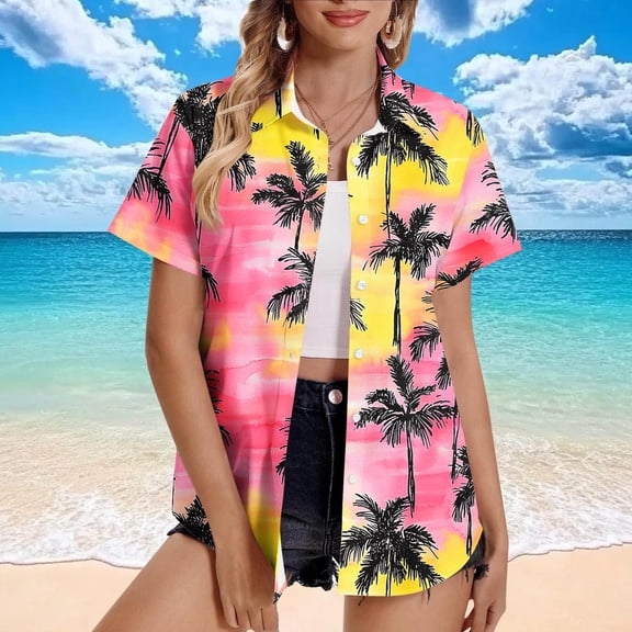 Blmnix Hawaiian Blouse for Women Beach Oversized Blouse Top Short Sleeve Collared Shirts for Women Dressy Casual,XXXXXL