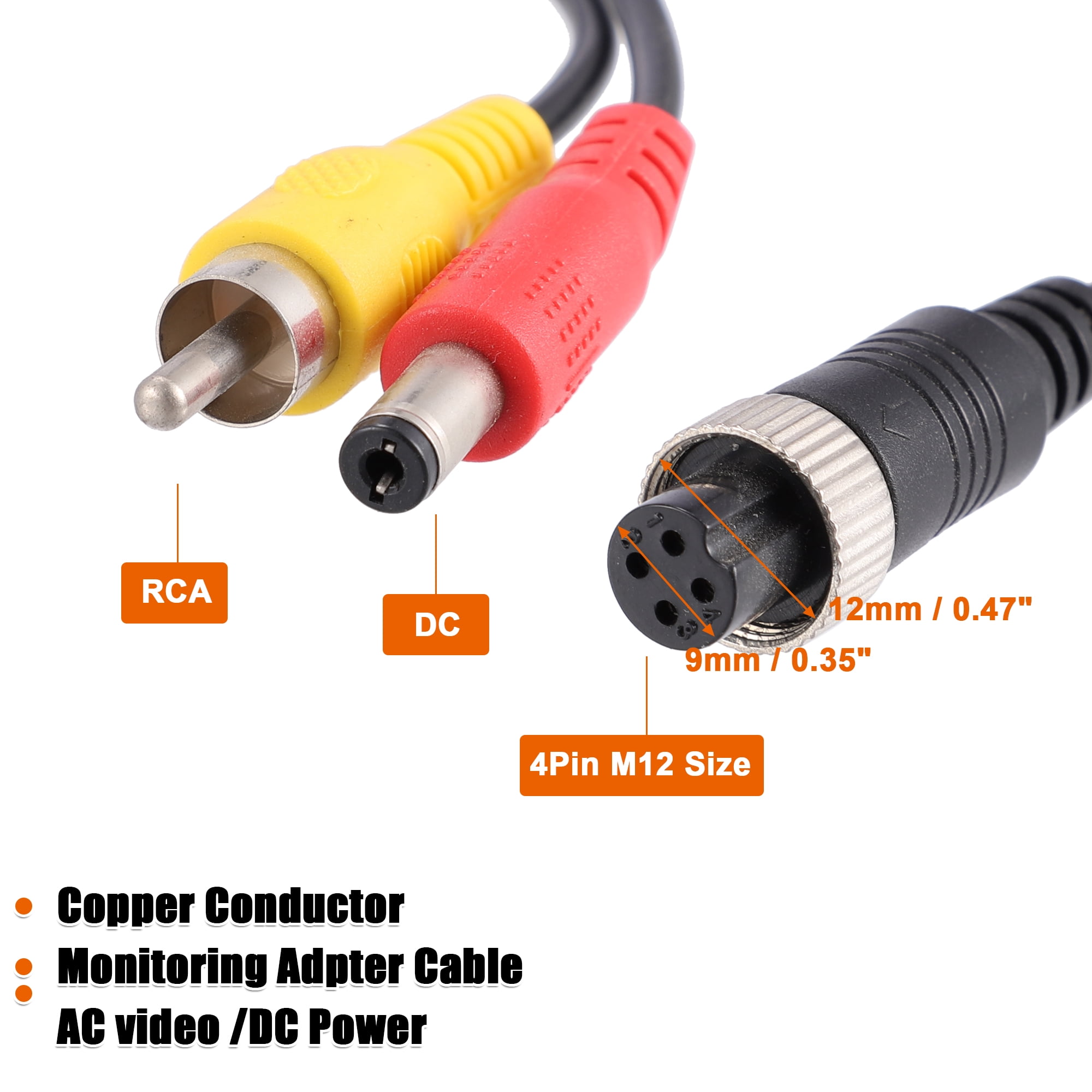 Unique Bargains 4 Pin to RCA Adapter M12 4-Pin Female to RCA AV DC Male Connector