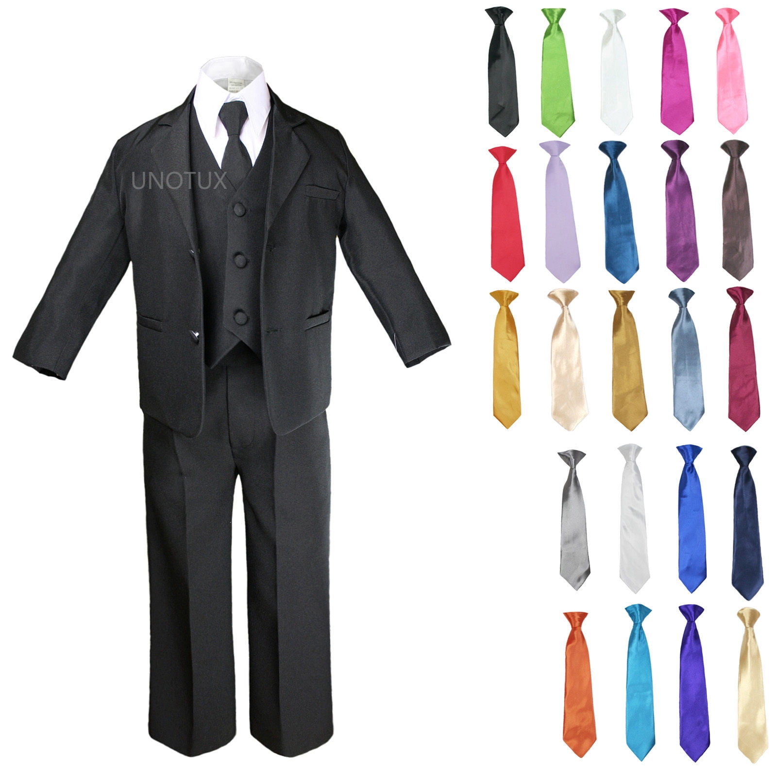6pc Boys Toddler Kids Formal Wedding Tuxedo Suits Vest Sets EXTRA Necktie S-7 