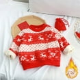thumbnail image 2 of 2025 Chandail Filles Garçons Polaire Motif Chaud Col Rond Manches Longues Décontracté Tricoté Pulls Hauts Rouge, 2 of 3