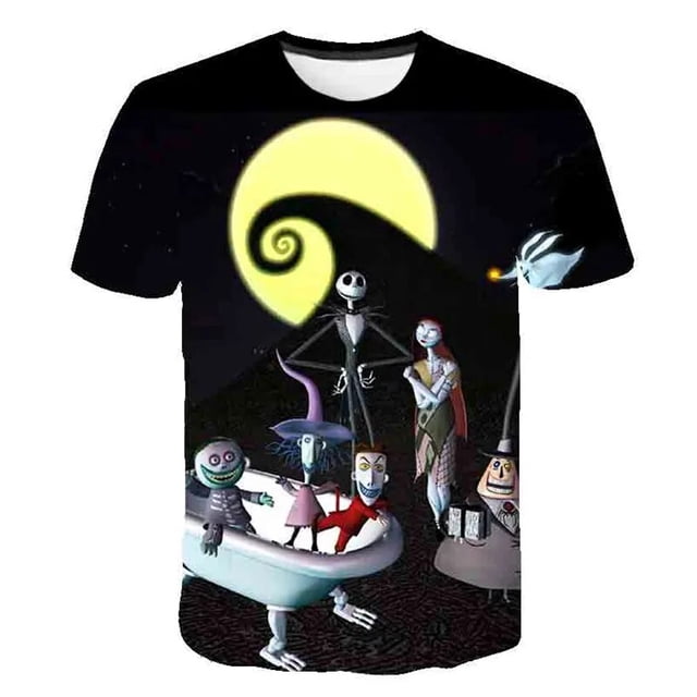 Camisetas de Halloween de Disney, pesadilla antes de Navidad, Jack Skellington, estampado 3D, camiseta de gran tamaño a la moda para hombres y mujeres, camisetas para niños