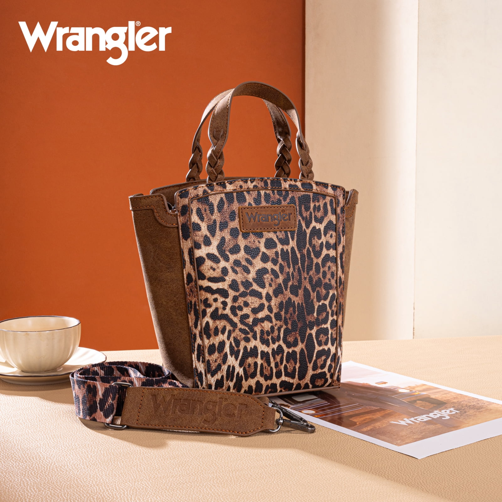 Wrangler Purse for Women Animal Print Crossbody Bags Top-Handle Shoulder Bag Leopard Print Handbag for Everyday Casual Use, Brown
