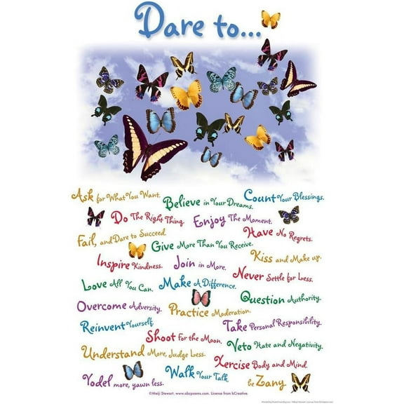 Laminated Dare To... Motivational Butterfly Poster Vintage Poster Prints Butterflies in Flight Wall Decor Butterfly Illustrations Insect Art Poster Dry Erase Wall Art