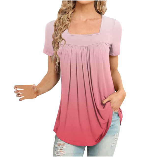 Pompotops Femmes Mode Imprimé Casual V-Cou Manches Courtes T-Shirt Blouse Tops