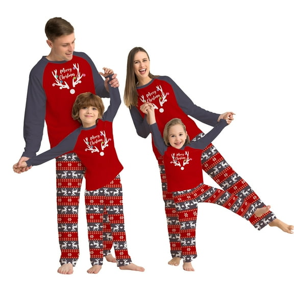 Christmas Family Pajamas Matching Set Elk Print Long Sleeve Tops and Pants Loungewear Soft Sleepwear