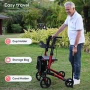COSYWILL Walkers for Seniors,Foldable Rollator Walker with Seat,Mobility Walkers with 10 Big Wheels, Adjustable Handles and Backrest Height,Light Red