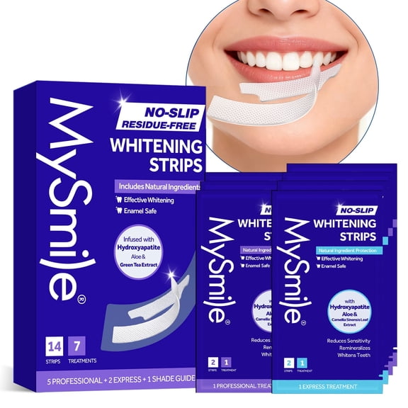 MySmile Teeth Whitening Strips for Teeth Sensitive, Hydroxyapatite-Infused, Enamel Safe & Non-Slip Teeth White Strips, Residue-Free, Yellow Stains Remover Whitening kit, Natural Formula, Mint, 14pcs