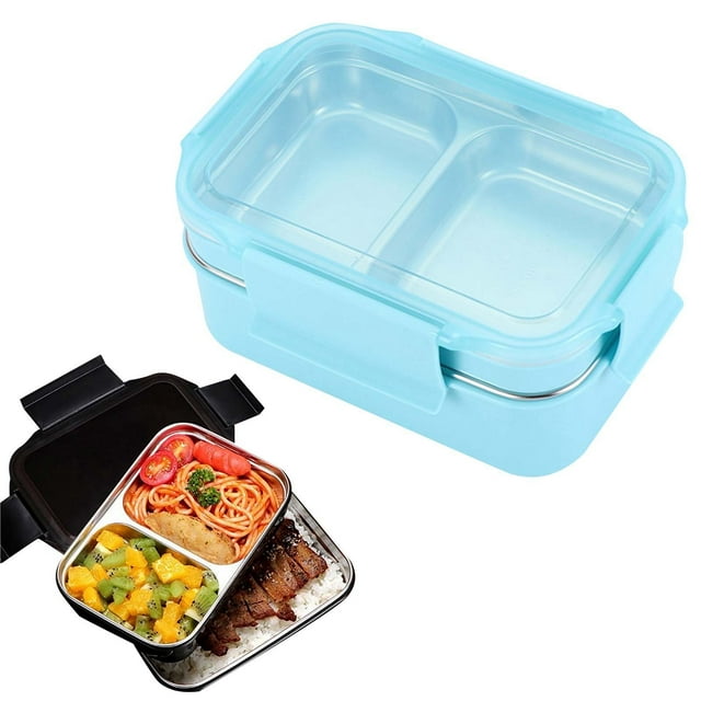 SIfdSeng Portion Snack Containers Compartments Lunchbox with Stainless Box 1500Ml Steel Double Layer Lunch Kitchen,Dining and Bar Reusable Snack Bags Alternative 2 Compartment Snack Container