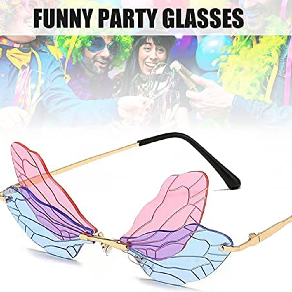 ?Women Brown Dragonfly Wing Shape Frameless Irregular Shades Party Sun Glasses Dragonfly Sunglasses – Sunvoss main image 2