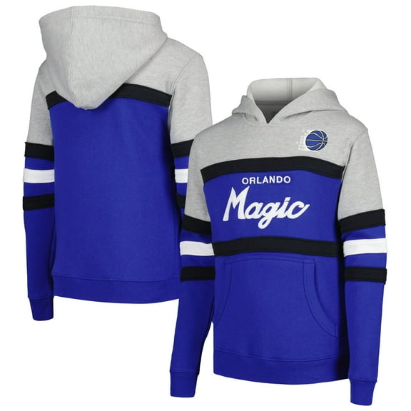 Youth Mitchell & Ness Blue/Heather Gray Orlando Magic Hardwood Classics Head Coach Pullover Hoodie