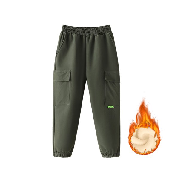 JIAYUE Boys Solid Color Pants Winter Cargo Thermal Insulated For Kids Cold Weather Outdoor Comfortable Bottoms
