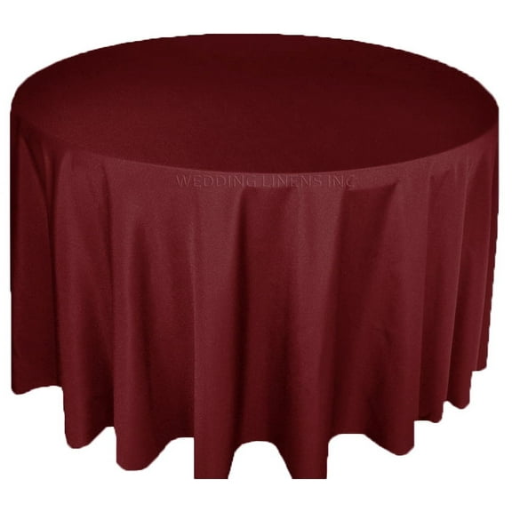 Wedding Linens Inc. 120'' Round Premium(200 GSM) Polyester Linen Tablecloth - Burgundy