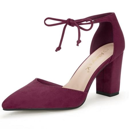 - Unique Bargains Women's Block Heel Pointed Toe Ankle Tie Dress Pumps